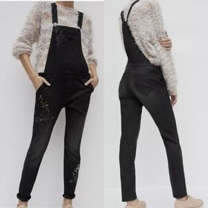 Anthropologie DRIFTWOOD Olivia Black Embroidered Overalls